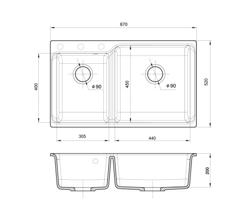 Кухонная мойка Rivelato AXEL X-90D, серый металлик