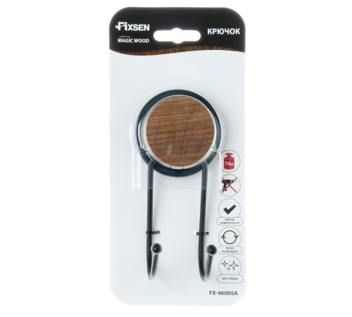 Двойной крючок для ванной FIXSEN MAGIC WOOD FX-46005A, черный/коричневый