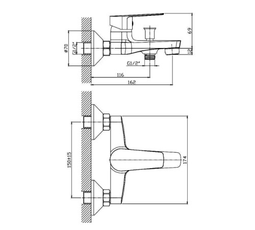 Смеситель для ванны Knotlor KN-14, хром