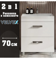 Тумба с раковиной напольная Velvex Orlando tn.ORL.CLA.70.2Y белый матовый, 70 см