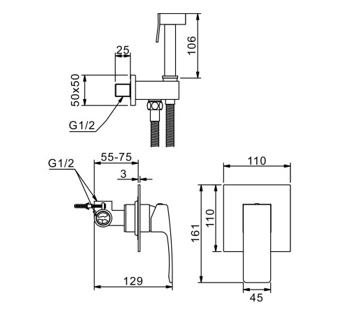 Гигиенический душ со смесителем  Raglo R01.53.06, черный