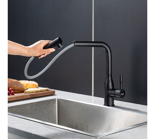 Смеситель для кухни с выдвижным изливом и режимом душ FRAP F6096-6, черный
