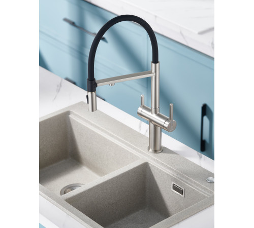 Смеситель для кухни с подключением фильтра для воды Rose R458L, сатин