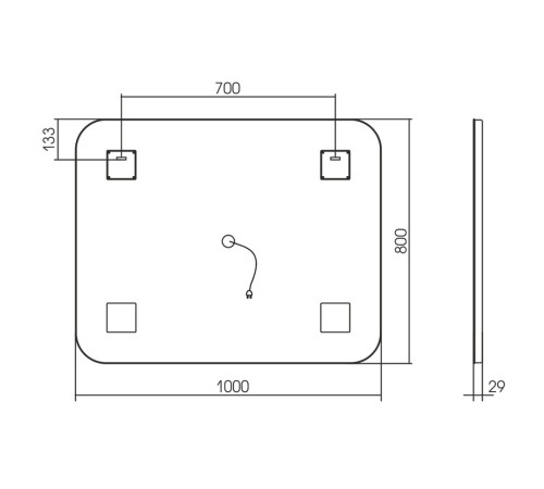 Зеркало RAVAL Призма Prz.02.1000x800/W/RL, 100 см