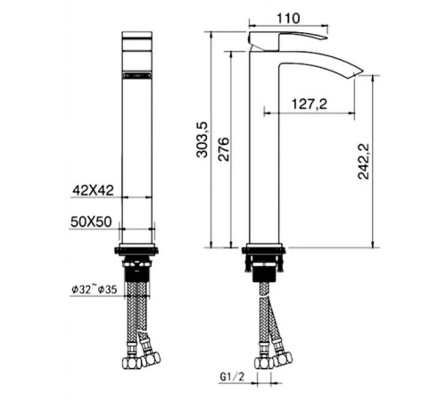 Смеситель для раковины высокий Grocenberg GB3007BL, черный