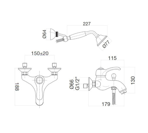 Смеситель для ванны Webert Aurora AU850101010, золото