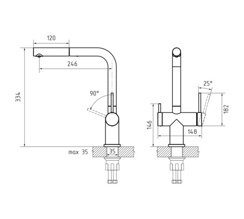 Смеситель для кухни с подключением фильтра Rivelato 1574530, иней