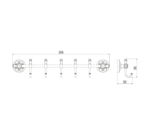 Планка с крючками Savol S-005875C, бронза