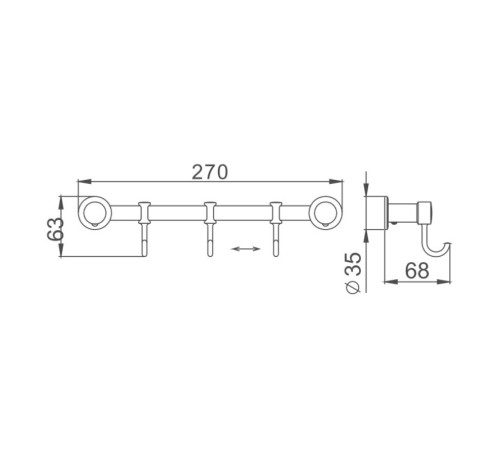 Планка с крючками для полотенец Haiba HB205-3, хром