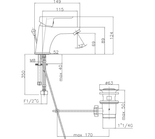 Смеситель для раковины Webert Sax Evolution SE830102560, черный