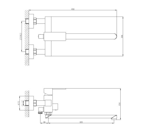 Смеситель для ванны D-Lin D147365-A, черный