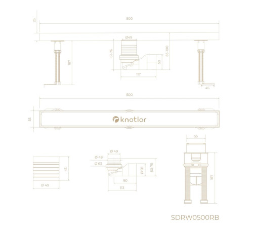 Душевой трап линейный Knotlor SDRW0500RB, бронза