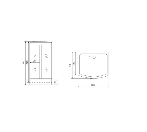 Душевая кабина Timo Lux TL-1501, 110x95x230