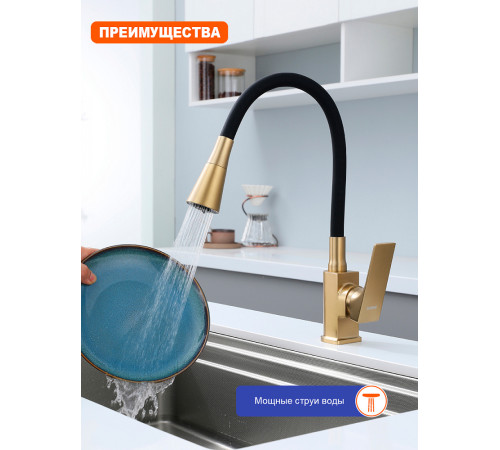 Смеситель для кухни с гибким изливом Prohanss P61.4406.03, золотой сатин