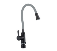 Смеситель для кухни с гибким изливом и режимом душ Fmark FS8277H-04, черный/серый