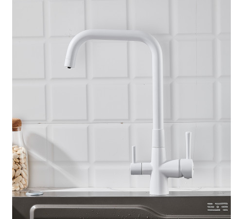 Смеситель для кухни с подключением фильтра Shevanik S528C, белый