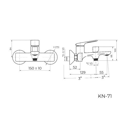 Смеситель для ванны Knotlor KN-71, хром
