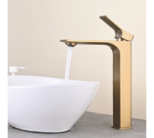 Смеситель для раковины высокий Shevanik S6111G, золотой сатин
