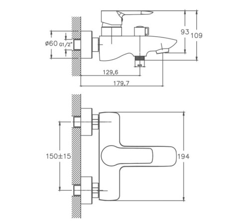 Смеситель для ванны Cron CN30095, хром