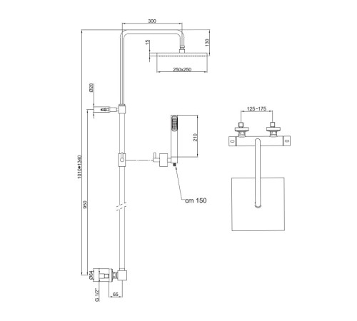 Душевая система с термостатом Webert Pegaso PE980507740METAL, белый