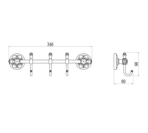 Планка с крючками Savol S-005873C, бронза