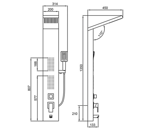 Душевая панель Frap F24005-6, черный