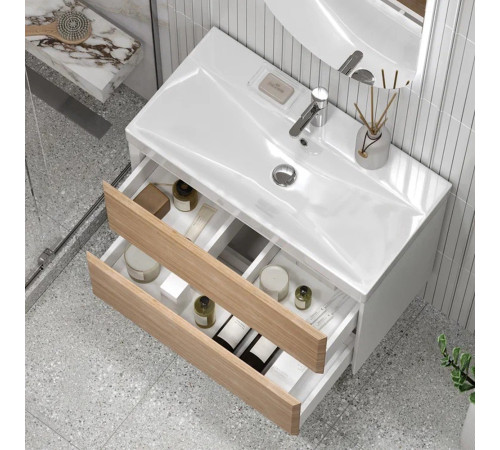 Тумба под раковину подвесная Velvex Gesso tp.GES.9696.80.2Y белый матовый/дуб сонома, 80 см
