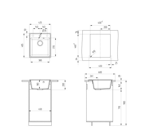 Кухонная мойка Ulgran Quartz Forte 425-10, песок