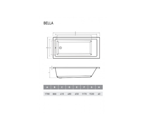 Ванна акриловая Relisan BELLA Гл000026031, 170x80