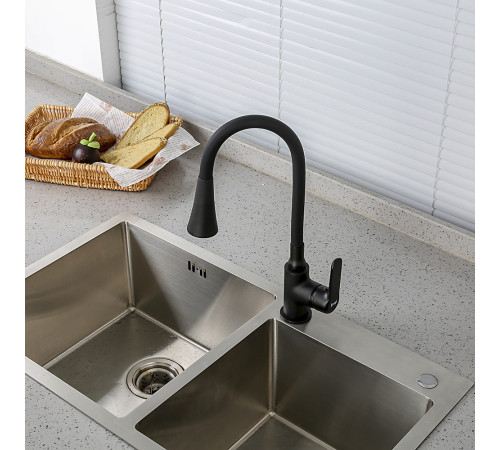 Смеситель для кухни с гибким изливом и режимом душ FRAP F4417-6, черный