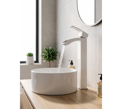Смеситель для раковины высокий Grocenberg GB3007WC, белый/хром