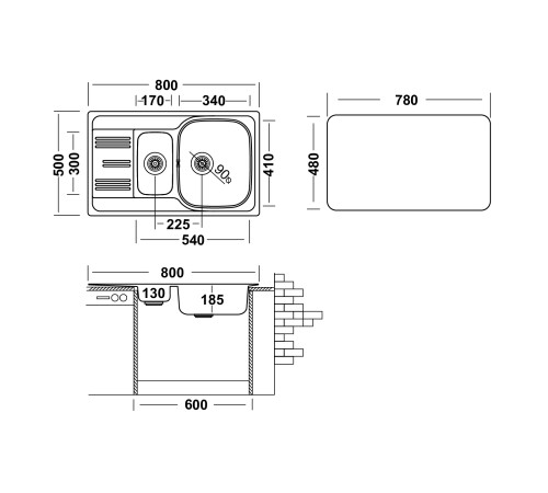 Кухонная мойка UKINOX Гранд GRP800.500 15GT8K -O, 50*80