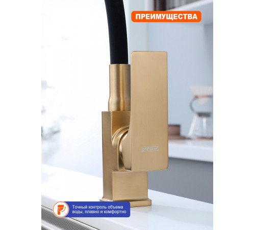 Смеситель для кухни с гибким изливом Prohanss P61.4406.03, золотой сатин