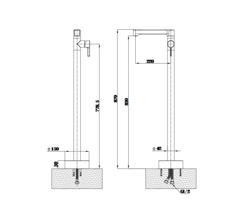 Смеситель для раковины напольный ESKO Sochi Gold SC26XLGold/SC26XLG, золотой сатин