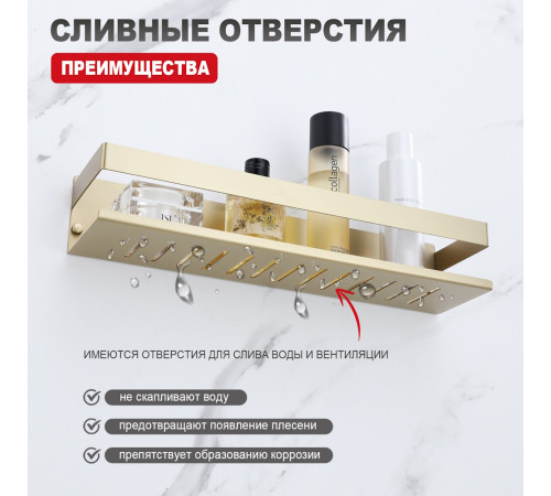 Полка для ванной комнаты Raglo R340.03.03, золотой сатин