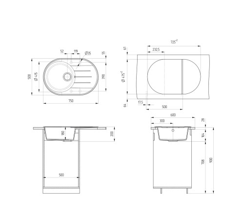Кухонная мойка Ulgran Quartz Nora 750-10, песок