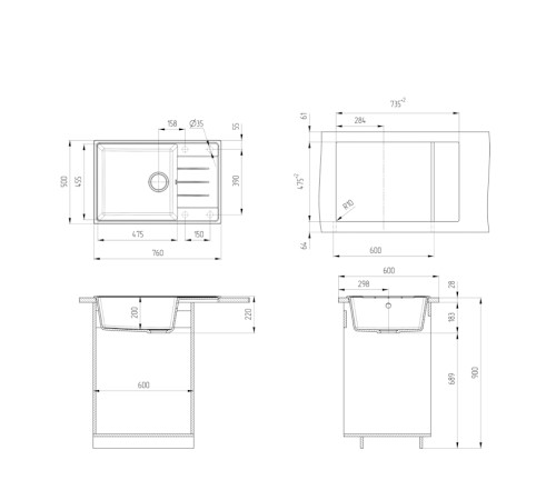 Кухонная мойка Grandex Aqua Topline 600214, черный