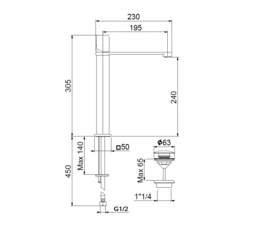 Смеситель для раковины Webert ONE-X OX830402015, хром/сталь