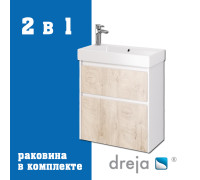Тумба с раковиной подвесная Dreja Slim 65 см, белый/дуб кантри
