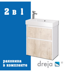 Тумба с раковиной подвесная Dreja Slim 65 см, белый/дуб кантри