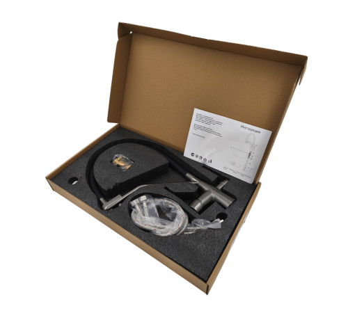 Смеситель для кухни с гибким изливом и подключением фильтра Maretti Элеганса EN31RGF14, оружейная сталь