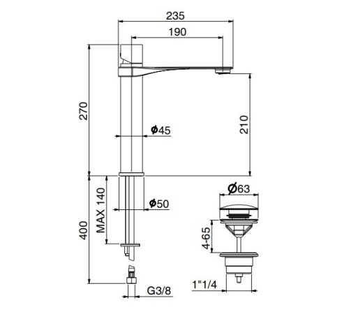 Смеситель для раковины Webert ONE-B NB830402441, черный/сталь