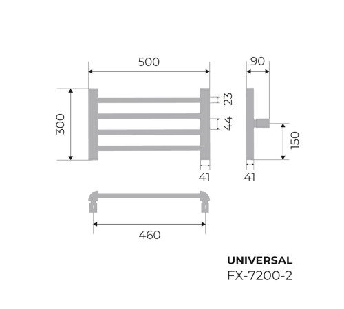 Полотенцесушитель электрический Fixsen UNIVERSAL 300х500 FX-7200B-2, черный