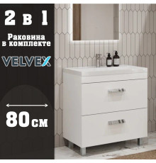 Тумба с раковиной напольная Velvex Orlando tn.ORL.CLA.80.2Y белый матовый, 80 см