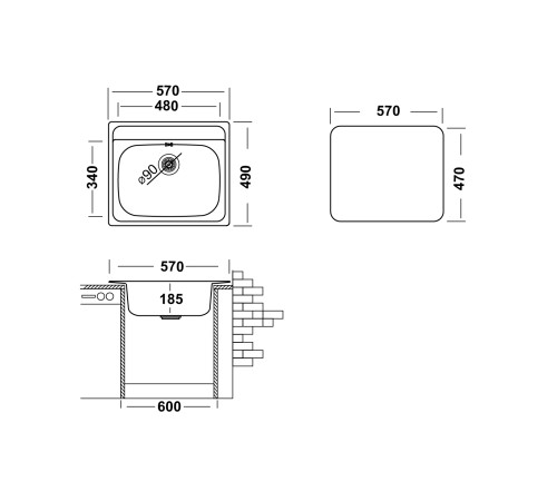 Кухонная мойка UKINOX Гранд GRP570.490 -GT8K 0C, 49*57