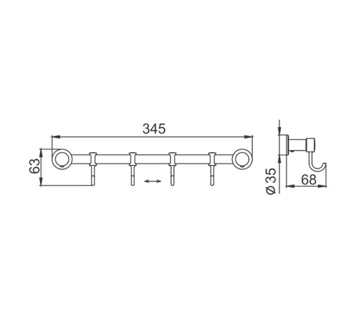 Планка с крючками FRAP F205-4, хром