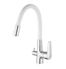 Смеситель для кухни с гибким изливом и подключением фильтра Esko Coral CL 03 W, хром/белый