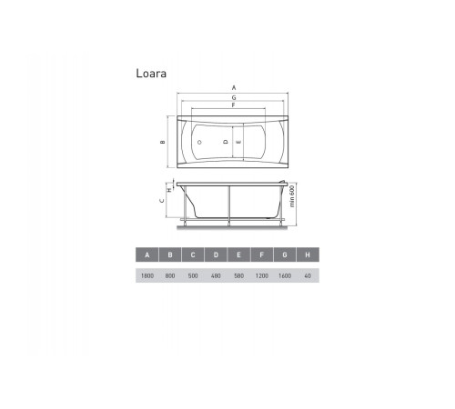 Ванна акриловая Relisan LOARA Гл000011735, 180x80