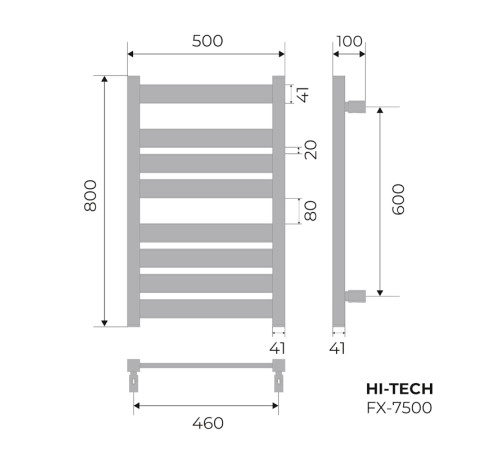 Полотенцесушитель электрический Fixsen HI-TECH 800х500 FX-7500W, белый