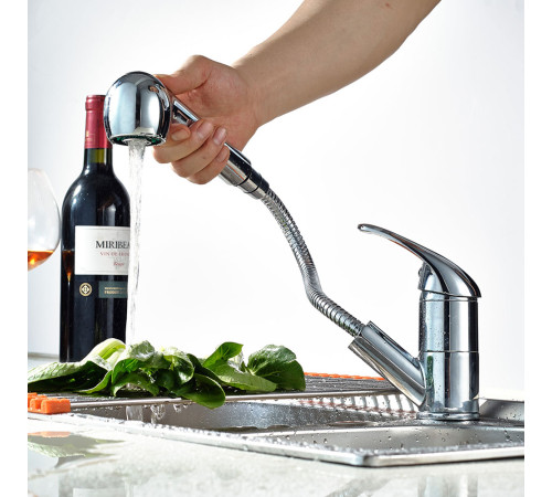 Смеситель для кухни с выдвижным изливом и режимом душ FRAP F6003, хром